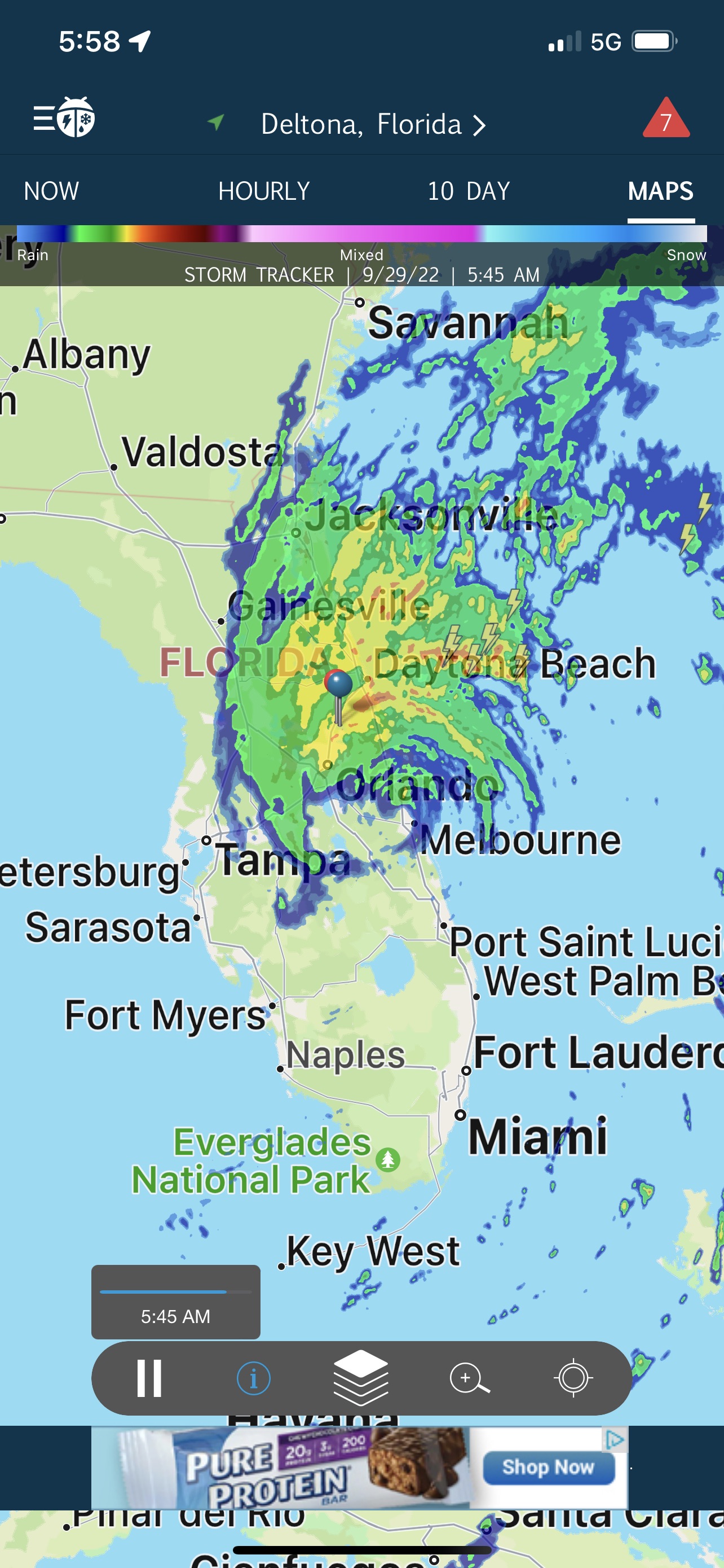 Weather radar showing Hurricane Ian over Florida